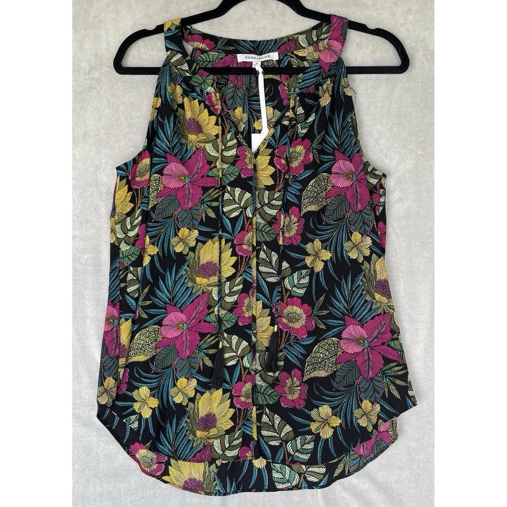 Rose Olive Shirt Womens M Multicolor Tropical Hawaii‎ Vacation Coastal Beach Bum